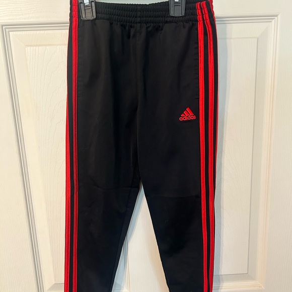 Boys, Adidas Black Joggers with Red Stripes down the sides, Size 6 - Picture 1 of 6